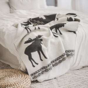 Wool blanket throw - black moose