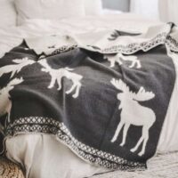 Wool blanket throw - black moose
