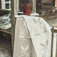 Wool blanket throw - beige reindeers