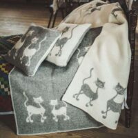 Wool blanket throw - grey cats