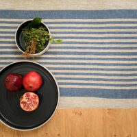 Rustic Linen Table Runner - Blue Thin Stripes