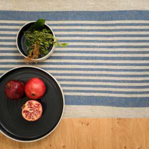Rustic Linen Table Runner - Blue Thin Stripes