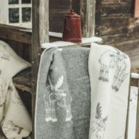 Wool blanket throw - grey reindeers