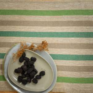 Rustic Linen Table Runner - Green and Grey Stripes