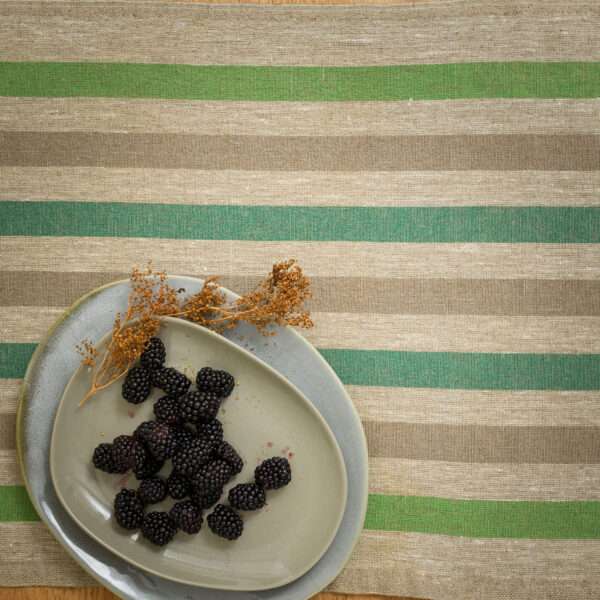 Rustic Linen Table Runner - Green and Grey Stripes Rustic Linen Table Runner - Green and Grey Stripes