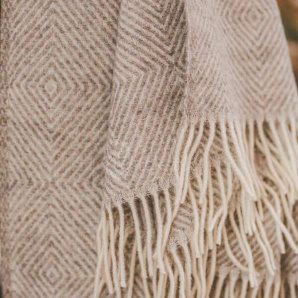 Wool Throw with Fringes "Beige Rombs" Wool Throw with Fringes "Beige Rombs"