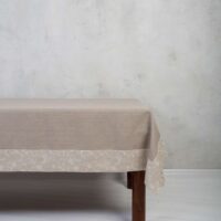 CLASSIC GREY LINEN TABLECLOTH WITH FIELDFLOWER BORDER