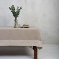 CLASSIC GREY LINEN TABLECLOTH WITH FIELDFLOWER BORDER