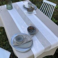 Classic White Linen Runner with Lace in the Middle