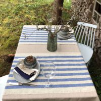 Rustic Linen Table Runner - Blue Stripes