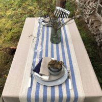 Rustic Linen Table Runner - Blue Stripes