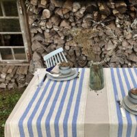 Rustic Linen Table Runner - Blue Stripes
