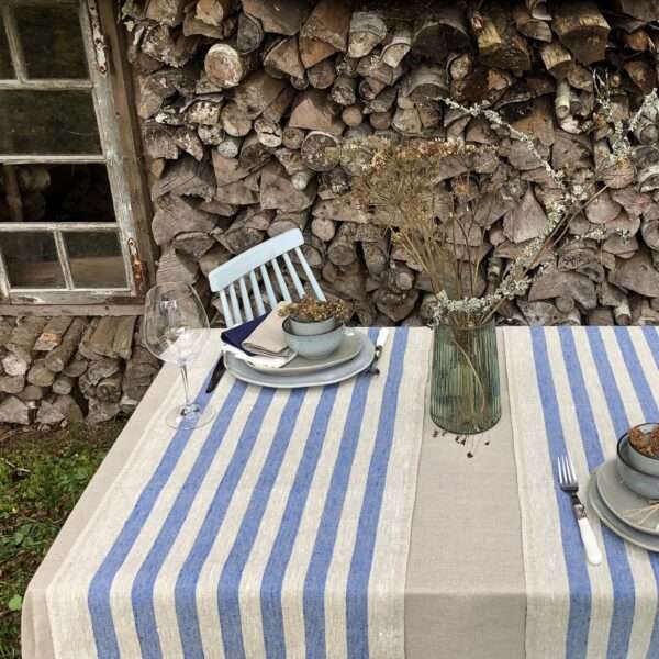 Rustic Linen Table Runner - Blue Stripes Rustic Linen Table Runner - Blue Stripes