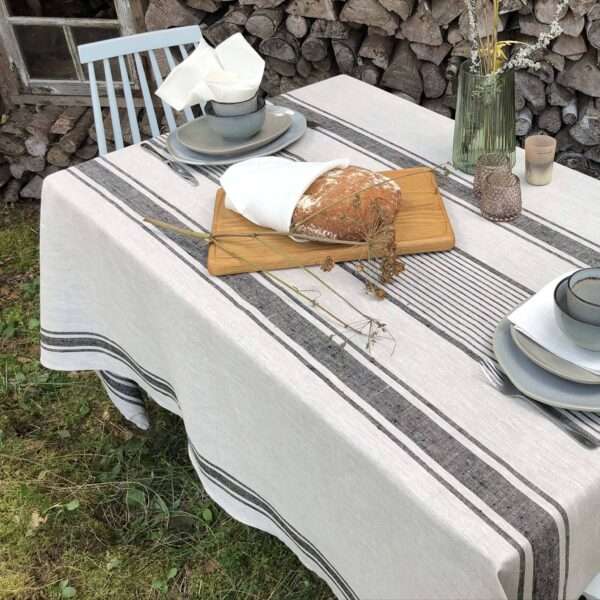Black Stripe Linen Tablecloth Black Stripe Linen Tablecloth