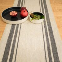 Rustic Linen Table Runner - Two Black Thin Stripes
