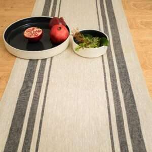 Rustic Linen Table Runner - Two Black Thin Stripes