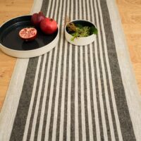 Rustic Linen Table Runner - Black Thin Stripes