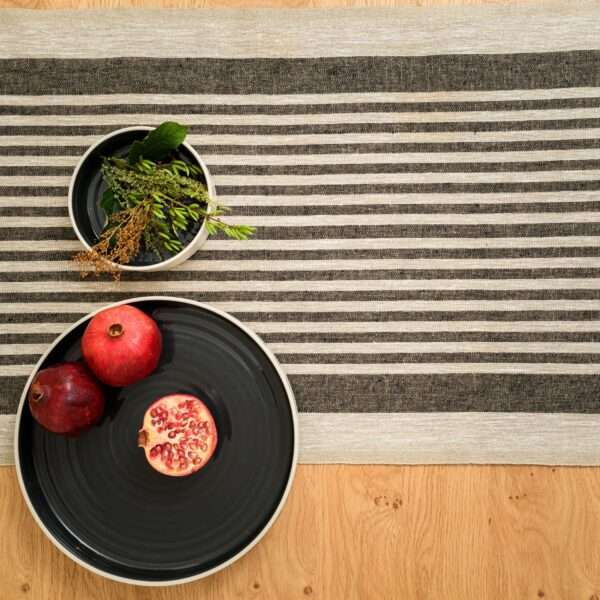 Rustic Linen Table Runner - Black Thin Stripes Rustic Linen Table Runner - Black Thin Stripes