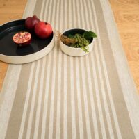 Rustic Linen Table Runner - Beige Thin Stripes