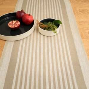 Rustic Linen Table Runner - Beige Thin Stripes