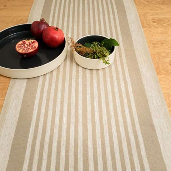 Rustic Linen Table Runner - Beige Thin Stripes Rustic Linen Table Runner - Beige Thin Stripes