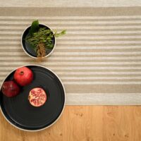 Rustic Linen Table Runner - Beige Thin Stripes