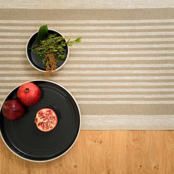 Rustic Linen Table Runner - Beige Thin Stripes Rustic Linen Table Runner - Beige Thin Stripes