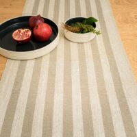 Rustic Linen Table Runner - Beige Stripes