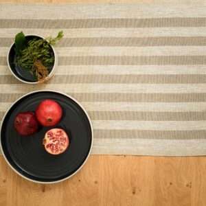 Rustic Linen Table Runner - Beige Stripes