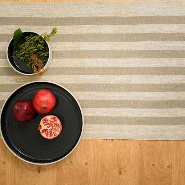 Rustic Linen Table Runner - Beige Stripes