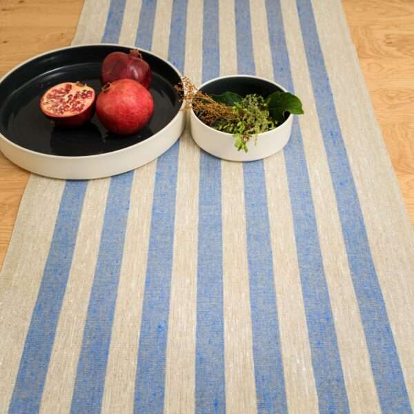 Rustic Linen Table Runner - Blue Stripes Rustic Linen Table Runner - Blue Stripes