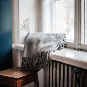 Grey Wool Throw with Fringes