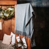 Grey Wool Throw with Fringes