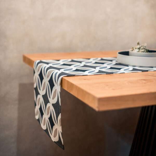 Grey Geometric Pattern Linen Runner