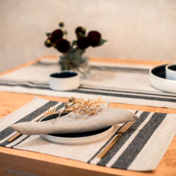 Three Black Stripes Rustic Linen Placemat