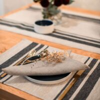 Three Black Stripes Rustic Linen Placemat