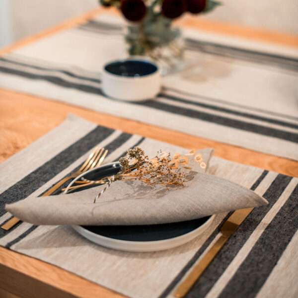 Three Black Stripes Rustic Linen Placemat Three Black Stripes Rustic Linen Placemat