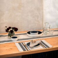 Three Black Stripes Rustic Linen Placemat