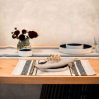 Three Black Stripes Rustic Linen Placemat