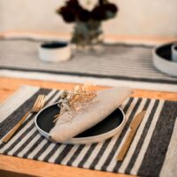 Black Thin Stripes Rustic Linen Placemat