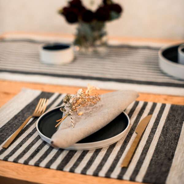 Black Thin Stripes Rustic Linen Placemat Black Thin Stripes Rustic Linen Placemat