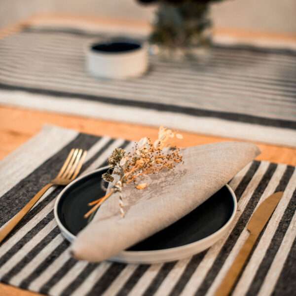 Black Thin Stripes Rustic Linen Placemat Black Thin Stripes Rustic Linen Placemat