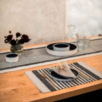 Black Thin Stripes Rustic Linen Placemat
