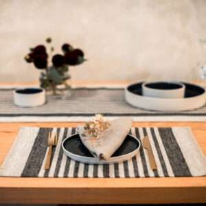 Black Thin Stripes Rustic Linen Placemat