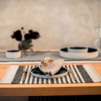 Black Thin Stripes Rustic Linen Placemat