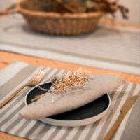 Beige Thin Stripes Rustic Linen Placemat