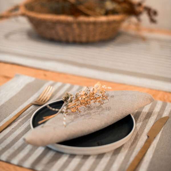 Beige Thin Stripes Rustic Linen Placemat Beige Thin Stripes Rustic Linen Placemat