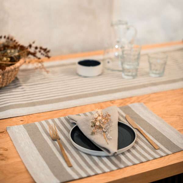 Beige Thin Stripes Rustic Linen Placemat Beige Thin Stripes Rustic Linen Placemat