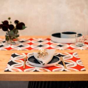Red Geometric Pattern Linen Placemat