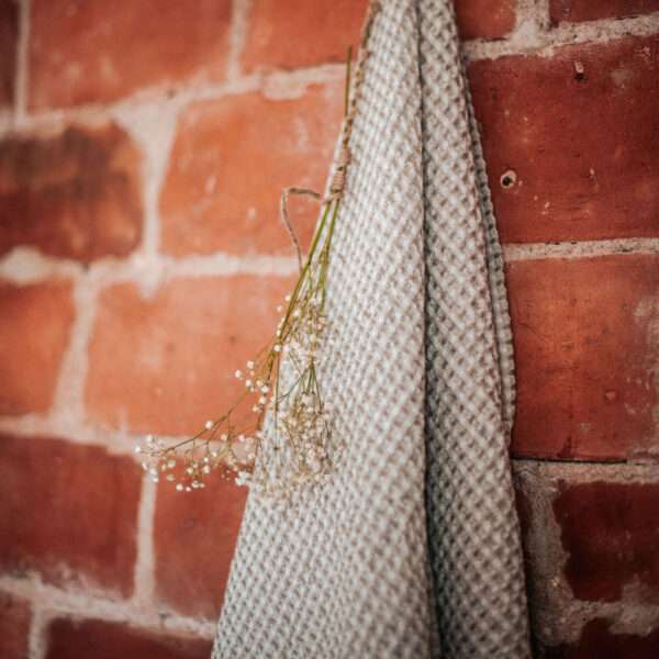 Waffle Towel With Beige And White Squares Waffle Towel With Beige And White Squares